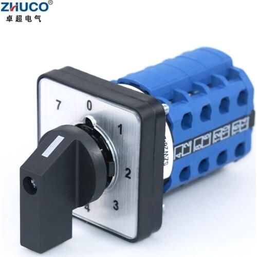 ZHUCO SZW26/LW26-20/0-7.4 20A Four Pole Eight Position 64X64 48X48 mm Panel Changeover Rotary Cam Universal Switch