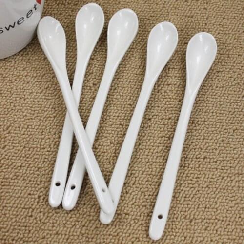 10PCS 16.5CM Porcelain Spoons Mini Kitchen Ceramic Tea Coffee Sugar Dessert Spoon Ice Cream Spoon Kitchen Tableware Accessories