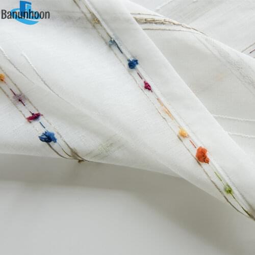 New Vertical Colorful Stereoscopic Threads Stripes Tulle Curtains For Living Room Bedroom Sheer Embroidery Window Screens