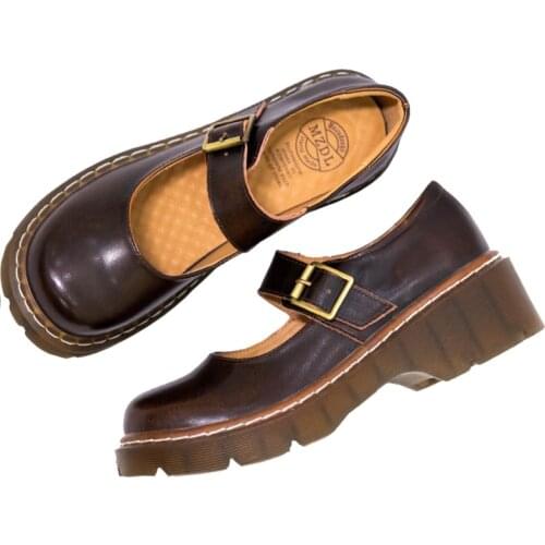 2021 New Japanese Girls Vintage Buckle Mary Janes Shoes Thick Bottom Women Shallow Mouth Casual Student Retro Leather Shoes