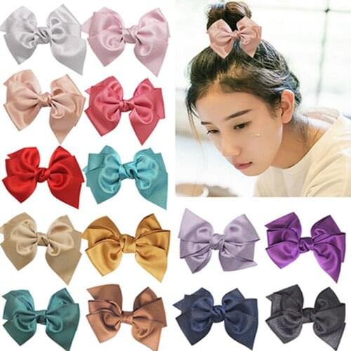4 Inches Solid Color Fabric Bowknot Toddler Ponytail Hairpin Handmade Bows Newborn Hair Clip DIY Headwear Baby Photography Props