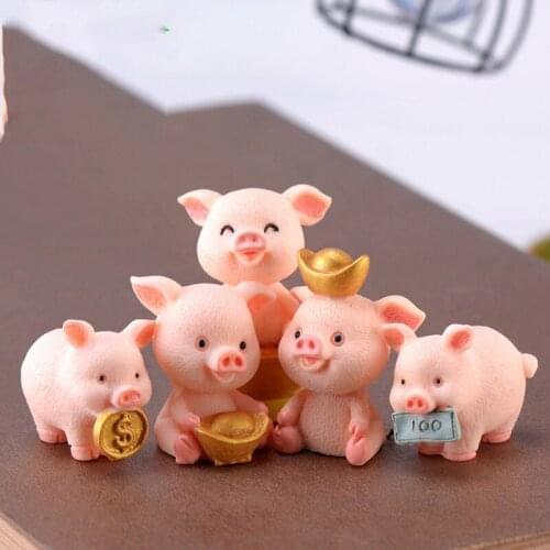5PCS Lucky Wealth Pig Souvenirs Model Animal Figurine Home Decor Miniature Fairy Garden Decoration Accessories Resin Figures