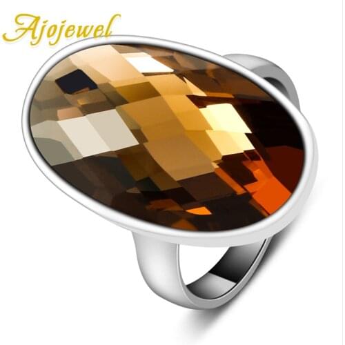Ajojewel Oval Gray Champagne Crystal Rings For Women Simple Finger Jewelry Wholesale All Match Bague Bijoux