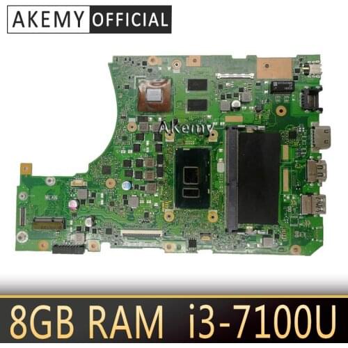 Akemy With 8GB RAM I3-7100U CPU X556UQK mainboard For ASUS X556UV X556U X556UQK X556UQ laptop motherboard Tested Working