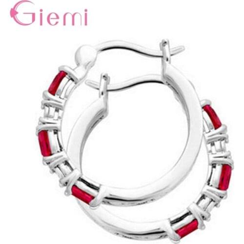 Free Shipping Genuine 925 Sterling Silver Hoop Earrings For Women Bright AAA Grade CZ Crystal Earrings Party Jewelry Accessory
