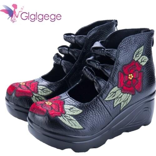 Women Summer Ankle Strap Platform Wedge Sandals Thick Gladiator Genuine Leather platform sandals High-heeled Shoes Dropshipping