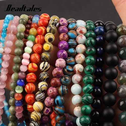 Natural Malachite Moonstone Czech Stone Spacer Beads Round Loose Beads For Jewelry DIY Making Bracelet Accessories Needlework