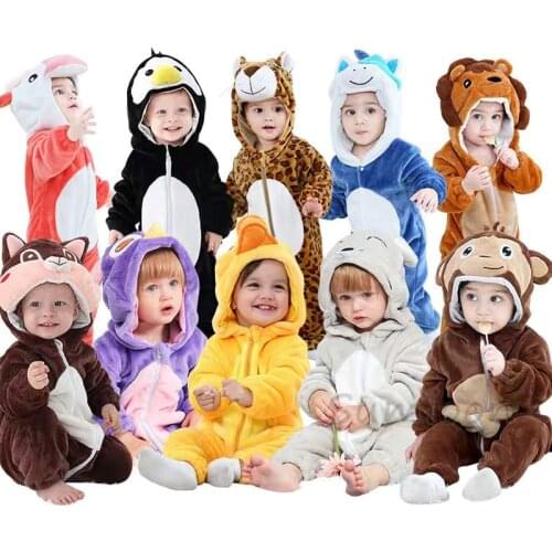 Baby Cartoon Romper Newborn Hooded Infant Clothing Boys Girls Pajamas Animal Onesie Jumpsuit Panda Costumes Flannel Baby Rompers