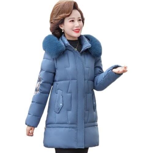 Middle aged Female Down Cotton Jacket Fashion Hooded Thick Warm Coat Long Plus Size Women Parkas Padded Wadded Clothing 5XL 2277