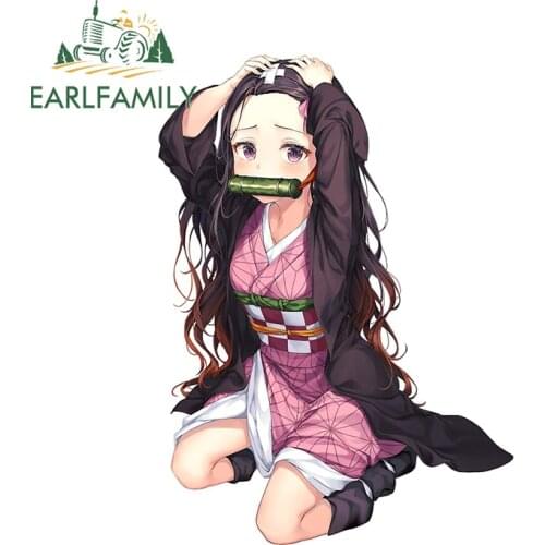 EARLFAMILY 13cm x 9.6cm for Kimetsu no Yaiba Nezuko Kamado Anime Motorcycle Decal Waterproof Vinyl Car Stickers Car Assessoires