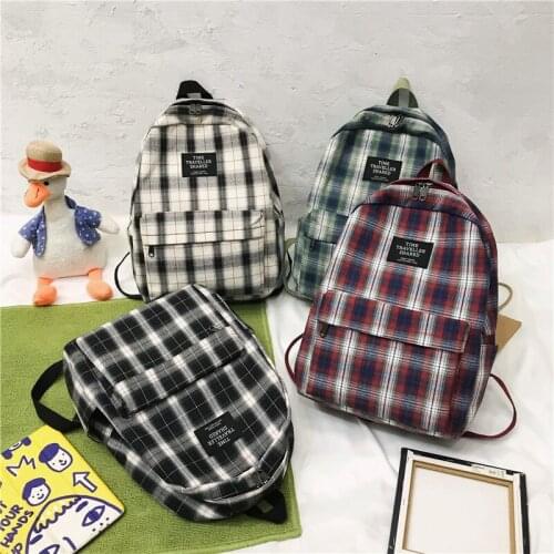 Canvas Softback Campus Style Rucksack Travel Bagpack Female Backpacks Ladies Students Backpack Womens Plaid Pattern School Bag