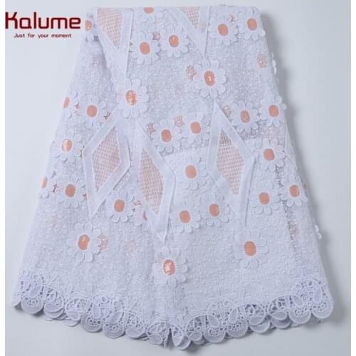 Kalume 3D Flower African Lace Fabric High Quality French Mesh Lace Fabric Sequins Nigerian Tulle Lace Fabric For Wedding 2189