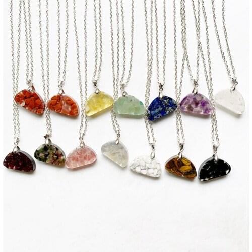 Chakra Stones Chips Beads Pendant Orgonite Energy Necklace Geometric Resin Jewelry Healing Crystal Garnet Moonstone Necklace 1pc