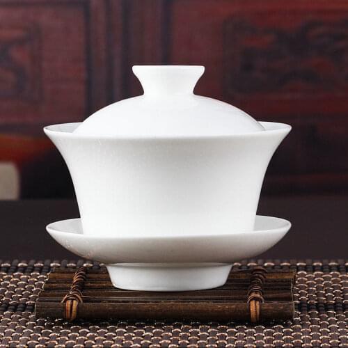 Chinese Gaiwan Tea Set Kung Fu White Ceramic Gaiwan White Teaware Sancai Tea Cup Pot