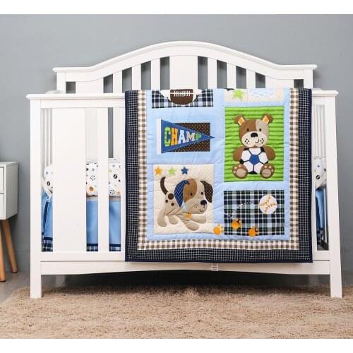 3pcs Child Bed Nursery Bedding Baby Washable Cot Bedding Set Children Bed Linen Sheet I Fitted Sheet, Crib Quilt, Dust Ruffle