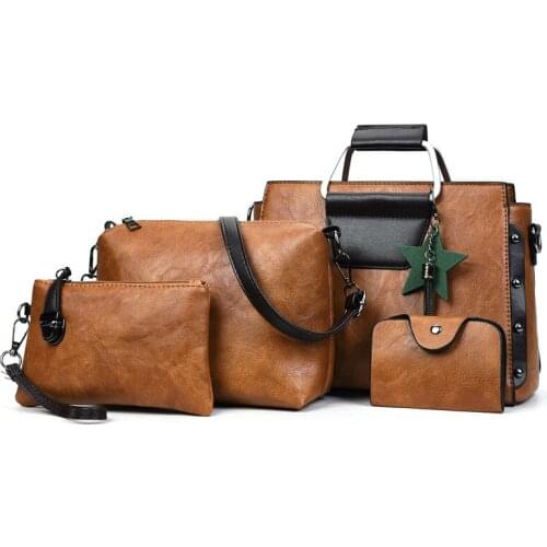 Hight quality Women Bag Set Top-Handle Big Capacity Female PU Leather Handbag Fashion Shoulder Bag 4pcs Purse Ladies Crossbody B