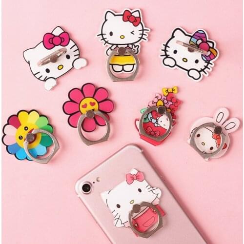 TAKARA TOMY Hello Kitty Cartoon Cute Cat Mobile Phone Ring Buckle Bracket Lazy Desktop Creative Bracket