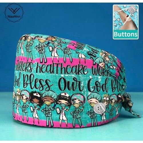 Salon Scrubs Work Cap Laboratory Operator Scrub Cap Pet Grooming Agency Work Caps Scrubs Caps Tieback Cotton Experimenter Hat