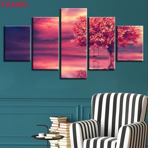 5pcs 5d full Square round DIY Diamond Painting Red Tree Swing Abstract Lake scenery diamond Embroidery Cross Stitch Rhinestones