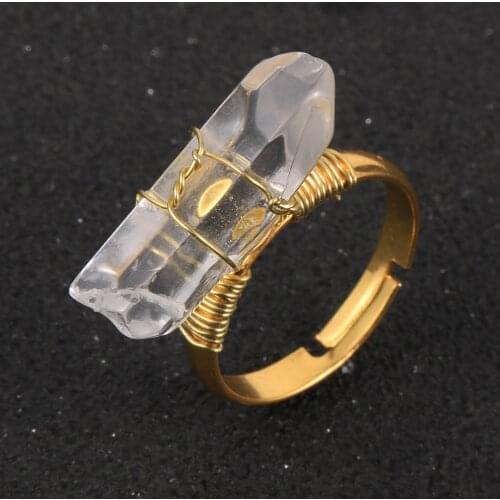 Irregular Bullet Column Statement White Crystal Rings For Women Gold Color Copper Adjustable Finger Ring Natural Stone Jewelry