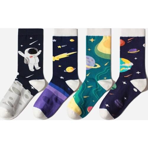 Harajuku Design Space Theme Couple Boy and Girl Socks Fashion Cotton Breathable Sweat Personality Gift Sock