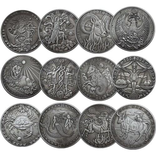 New 12 Constellations Souvenir Coin Western Astrology Embossed Collectible Commemorative Coins Festival Gifts