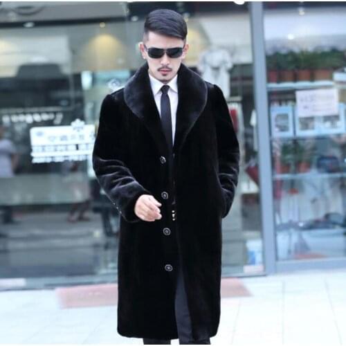 Autumn faux mink leather jacket mens winter thicken warm fur leather coat men long coats jaqueta de couro fashion black M - 3XL