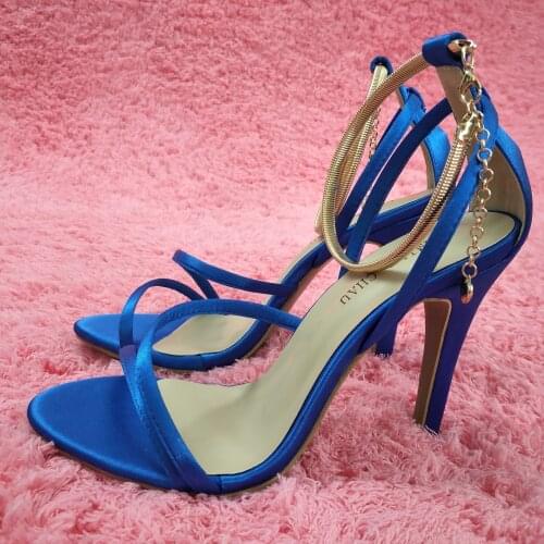 Sexy Blue Satin Sandals High Heel Bridals Dress Party Women Sandal Summer Popular New Open Toe Ankle Strap Stiletto 10cm Hee