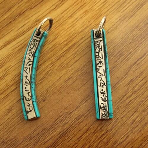 PN010 Handmade Nepal Metal Brass Turkey Stone Mantras Pendant Ethnic Tibetan Double Side Om Mani Padme Hum Amulet For Lovers