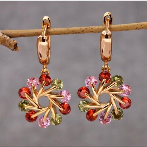Gold Plated dangle drop earring Earrings for Womens earrings zircon stone Cooper flower Earring Jewelry for Party Wedding