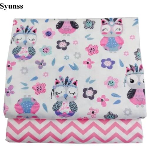 Syunss Diy Patchwork Cloth For Quilting Baby Cribs Cushions Dress Sewing Tissus Pink Owl Floral Print Twill Cotton Fabric Tecido