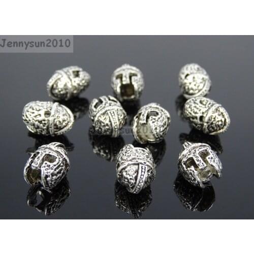 Vintage Antique Tibetan Silver Tone Solid Metal Sparta Helmets Masks Bracelet Connector Charm Beads 50Pcs/Pack