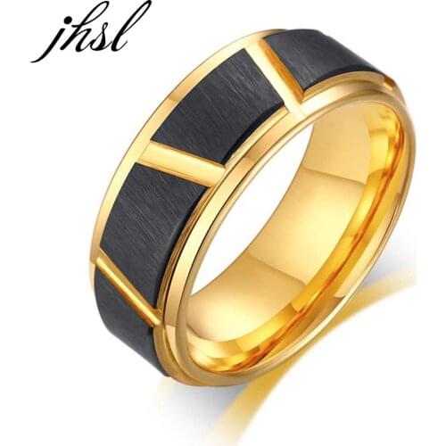 JHSL Men Tungsten Rings Black Gold Color High Quality Fashion Male Jewelry Christmas Gift Size 7 8 9 10 11 12