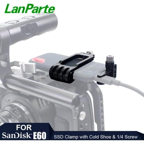 Lanparte SSD Clamp for San Disk E60 and Samsung T5 with Cable Clamp, Cold Shoe Mount and 1/4 Screw