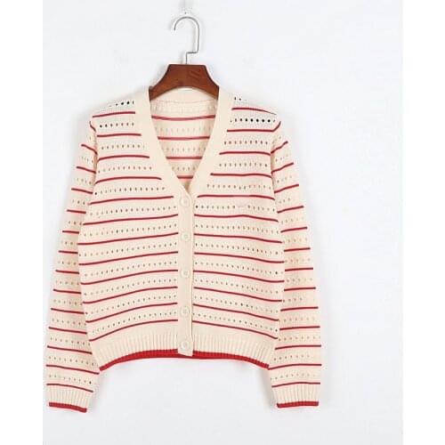 Ladies Cardigan Sweater Luxury Brand Fashion Single-Breasted Long Sleeve V-Neck Embroidered Striped Knit Sweater 2021 Fall New