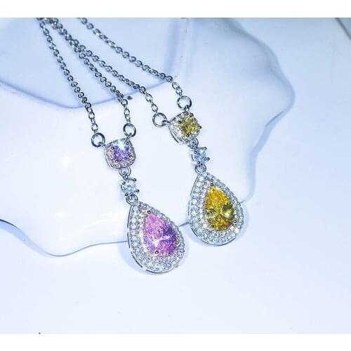 Water Drop 2ct Topaz cz Pendant 925 Sterling Silver Party Wedding Pendants Chain Necklace For Women Bridal statement Jewelry