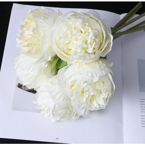 1 Bouquet 5 Heads Peony Artificial Faux Silk Fake Flowers Bouquet for Home Wedding Decor indoor Decoration