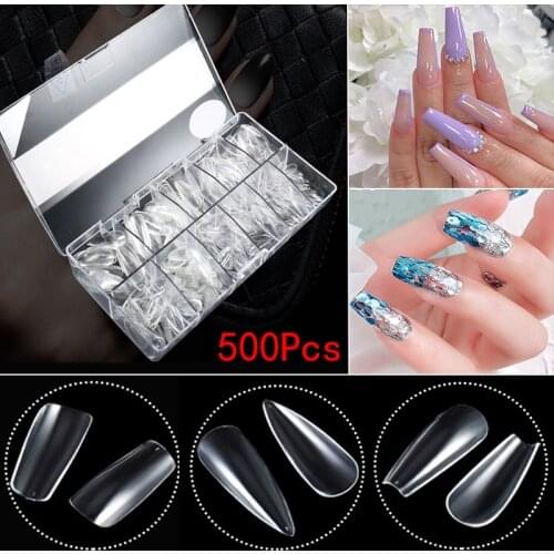 500pcs/box Full Cover Fake Nail Acrylic Artificial Press on nails Long False Square Stiletto Coffin Nails Art Tips Manicure Tool