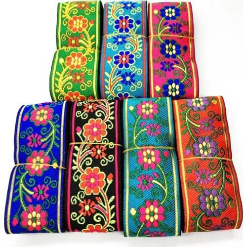 7M/Bag 5CM Ribbon Vintage Ethnic Embroidery Lace Ribbon Boho Jacquard Lace Trim DIY Clothes Bag Accessories Embroidered Fabric