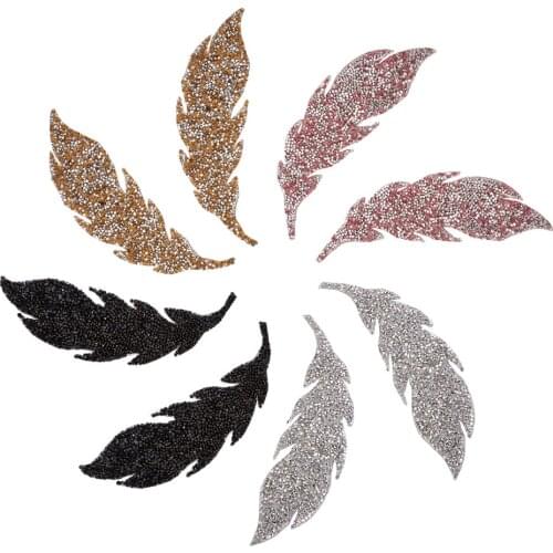 8Pcs Crystal Rhinestone Leaf Patches 4 Colors Feather Hotfix Patches Appliques Embellishment Badges for Sewing Clothes Bag