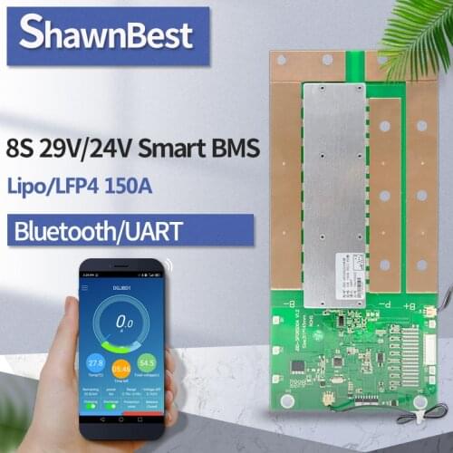 8s lifepo4 bms smart bluetooth 24v Lifepo4 29v lipo 150a APP UART NTC temperature protection Battery BMS