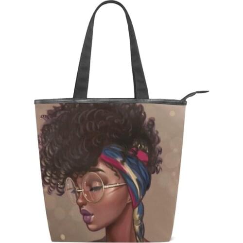 ALAZA Big Space Women Canvas Handbag Zipper Shopping Shoulder Bag Paris Afro Girls Black Women Beach Bookbag Casual Tote fashion