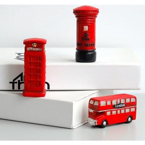 British Retro Red London Telephone Booth Bus Postbox Model Decoration Children Room Study Decoration Resin Crafts