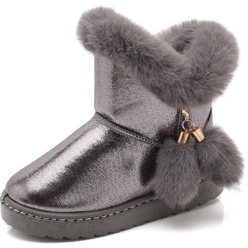 Kids Snow Boots For Girls New Handmade Waterproof Girls Boots Winter Fur Cotton Warm Brand Rabbit Hair Children Shoes