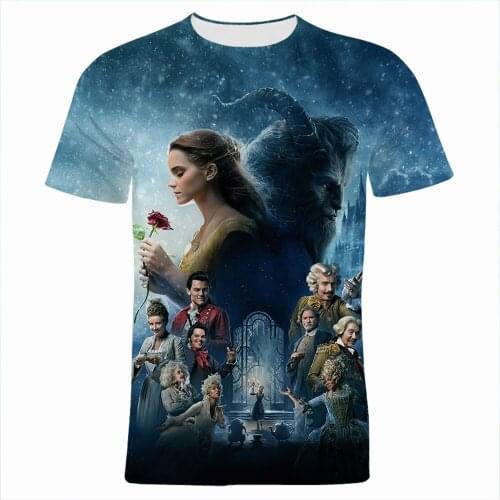 Beauty And The Beast Mens T-shirt Summer Fashion Disney Movie 3D Printed Women Tee Shirt Short Sleeve Boy Girl Kids Clothes