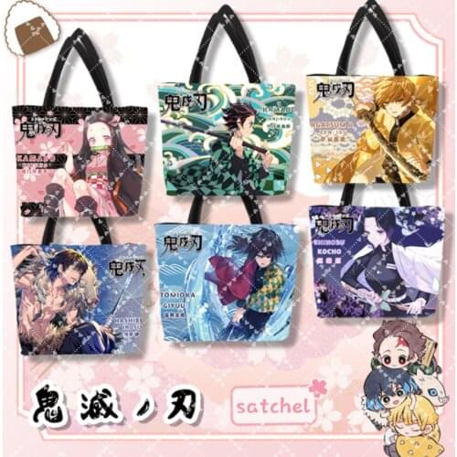 Demon Slayer Kimetsu No Yaiba Tanjirou Nezuko Cartoon Anime Canvas Top-handle Bag Male And Female Students With Shopping Bags