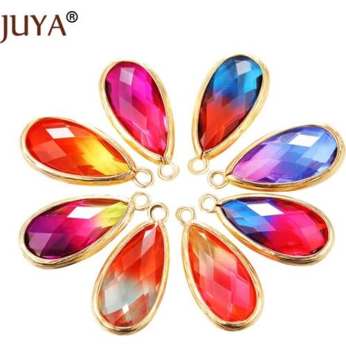 Juya 4pcs Glass Water Drop Charm Pendants Jewelry Making for DIY Earrings Findings Necklace Charms Accessories Materials
