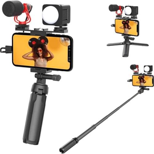 Mirfak Vlogging Kit for iPhone Android Smartphone - Fill Light, Microphone, Tripod, Extension Pole up to 695mm