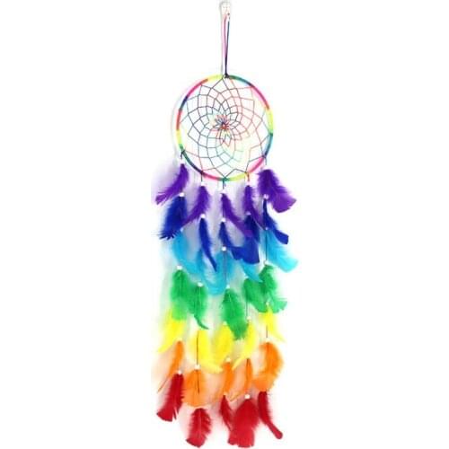 Colorful Dream Catcher Handmade Rainbow Feather Dreamcatchers Hanging Home Wall Decoration Kid Bedroom Ornament Craft Gift