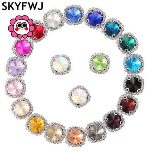 All Colors 8mm 10mm~18mm Top Rivoli Round stones in handmade crystal rhinestones white k Claw settings Sew On Jewelry Crystals